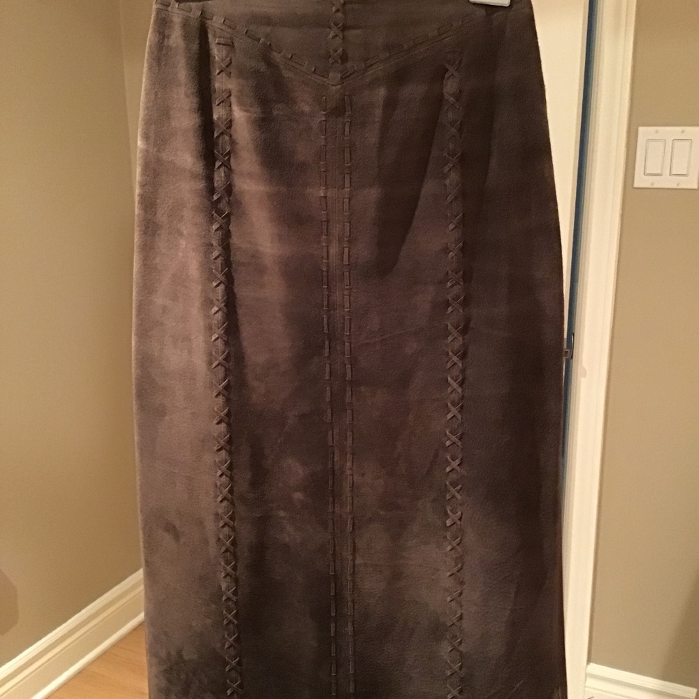 Long brown suede skirt